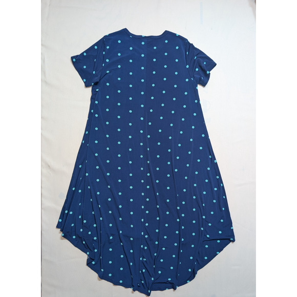 LuLaRoe Carly Midi Blue with Mint Green Polka Dots T-Shirt Dress Size XS - Picture 2 of 7